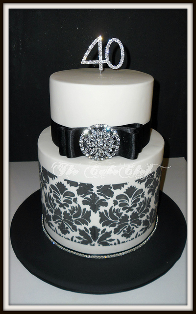 Black and White Bling Birthday Cake