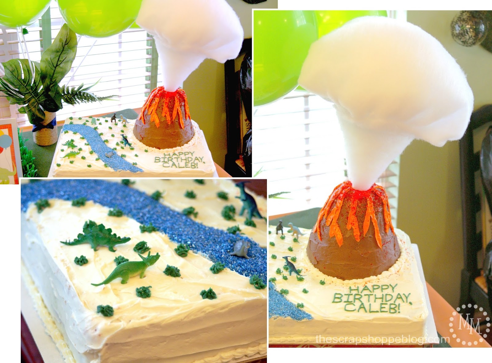 Dinosaur with Volcano Birthday Cake