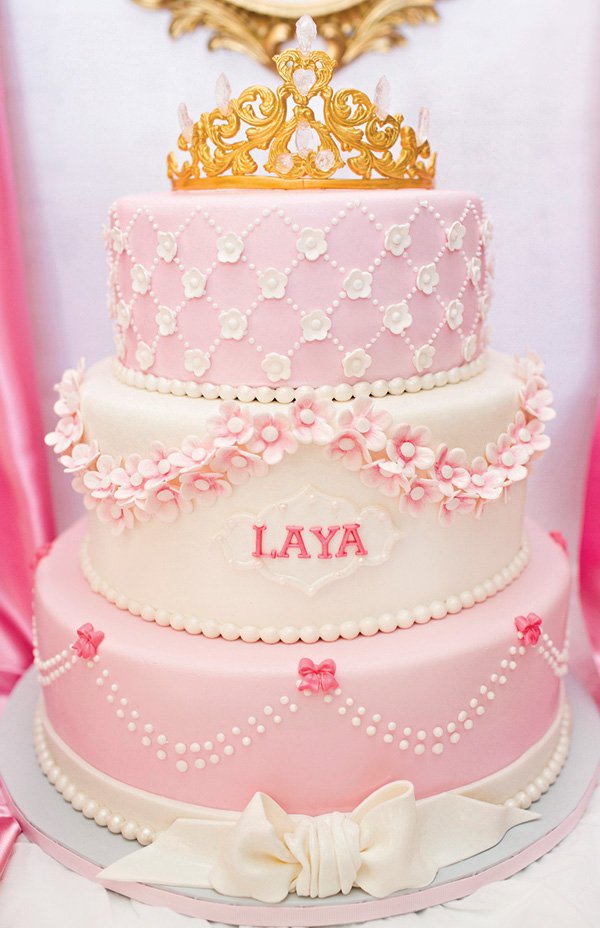 Gold and Pink 1st Birthday Cake