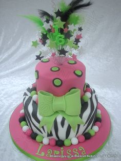 Pink and Green Zebra Stripes Cake