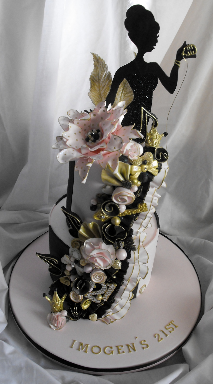 Pink Black and Gold Birthday Cake