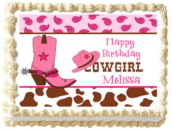 Pink Cowgirl Birthday Cake Toppers