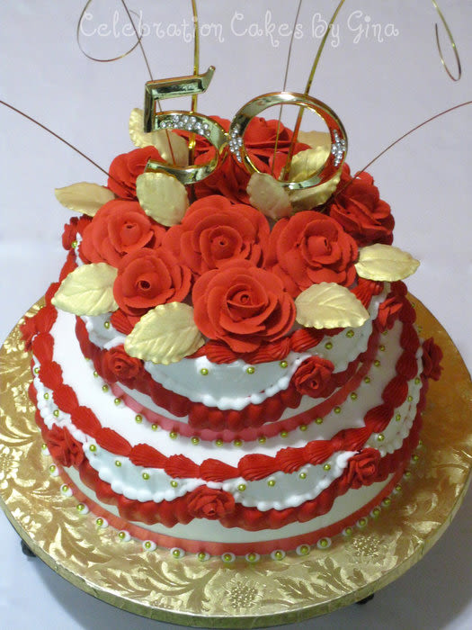 Red and Gold 50th Birthday Cake