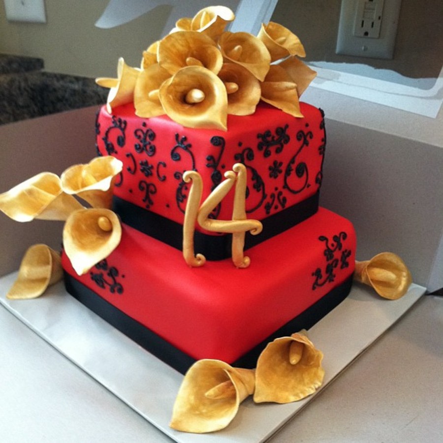 Red Black and Gold Birthday Cake