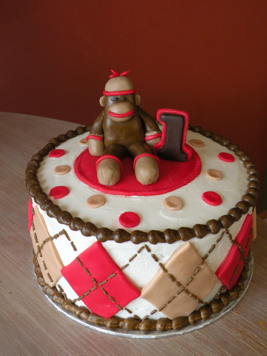 Sock Monkey 1st Birthday Cake