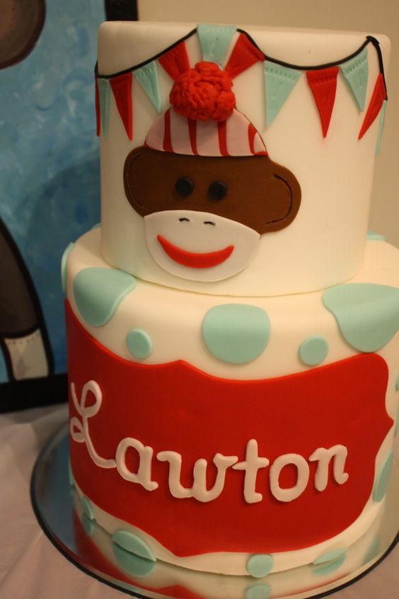 Sock Monkey Birthday Cake