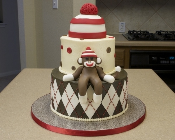 Sock Monkey Birthday Cake