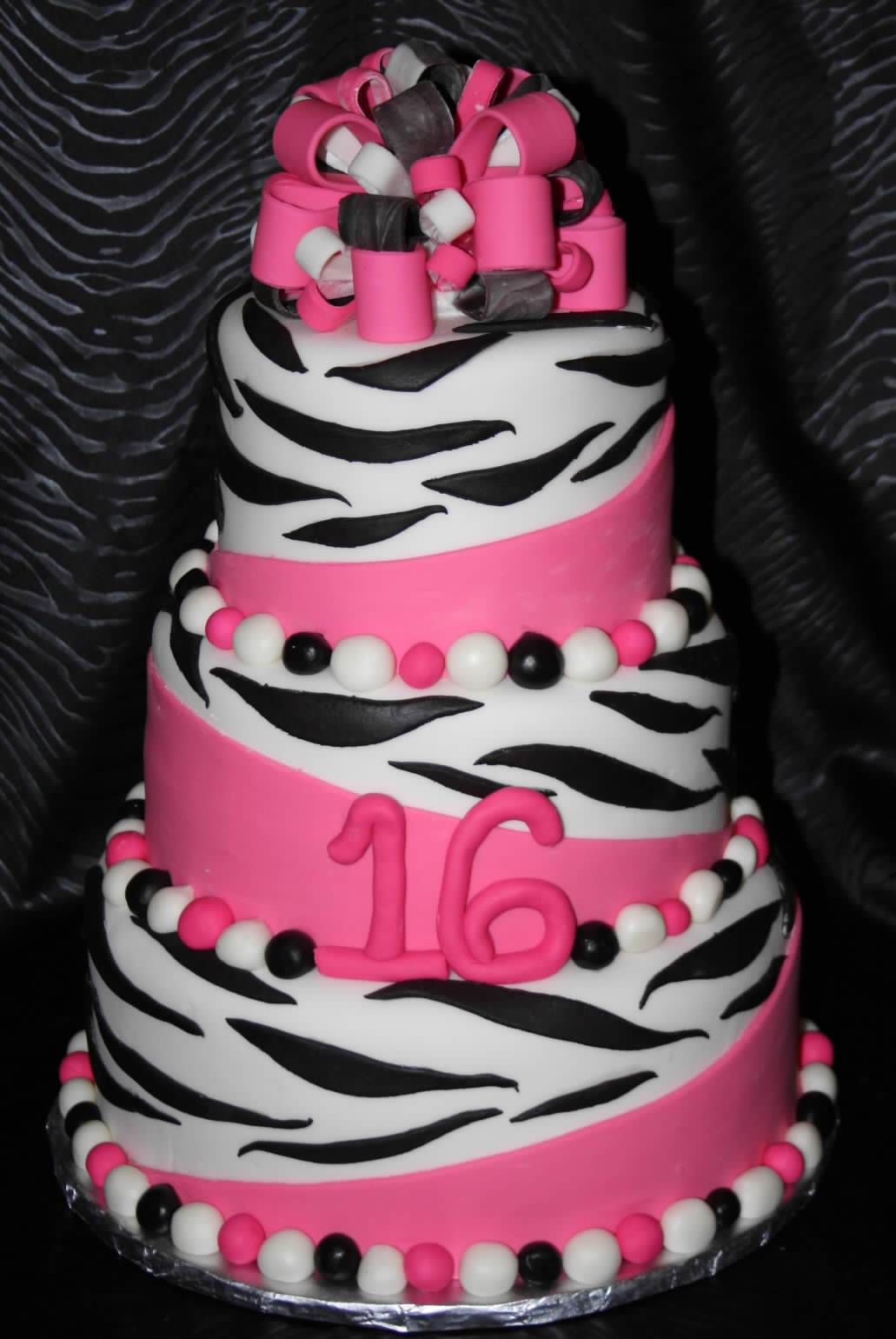 Sweet 16 Zebra Birthday Cake