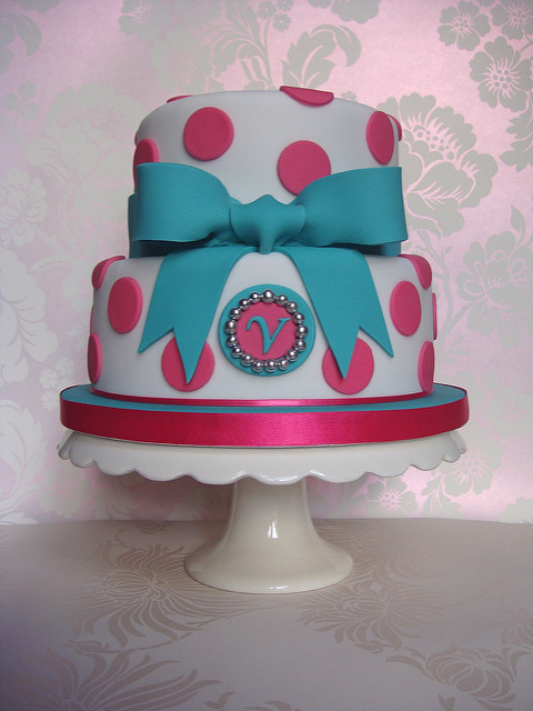 Teal and Pink Birthday Cake