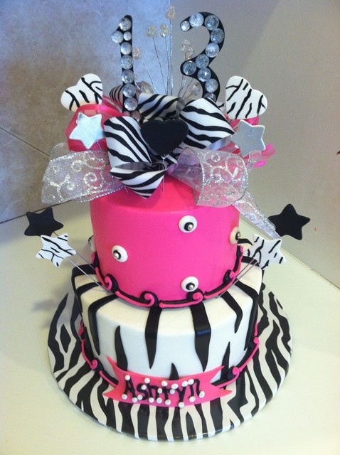 Zebra Print 13th Birthday Cake