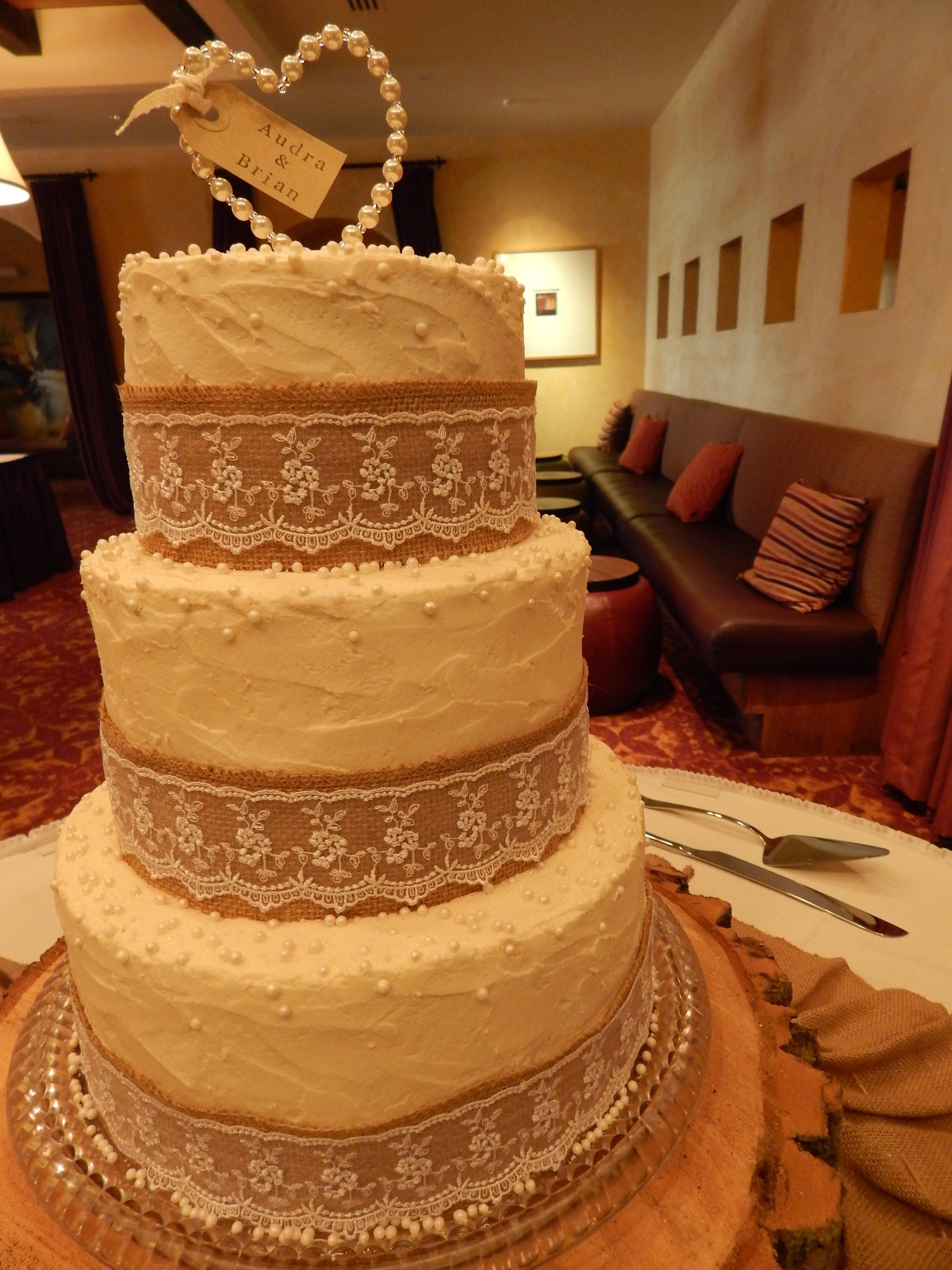 3 Tier Wedding Cake Burlap and Lace