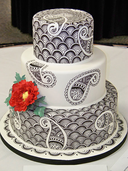 Black and White Paisley Wedding Cake