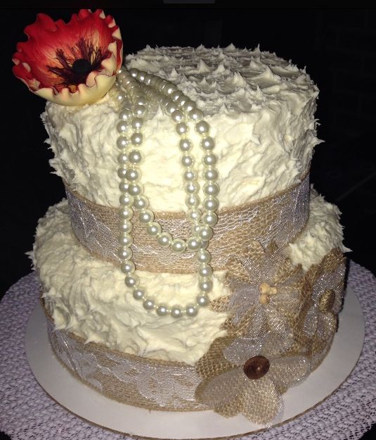 Burlap and Lace Birthday Cake