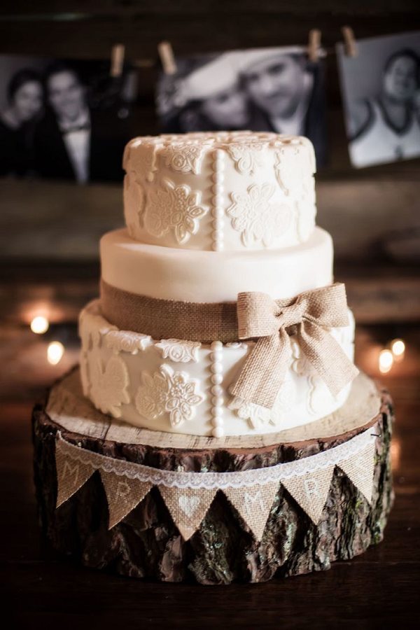 Burlap and Lace Rustic Wedding Cake Images