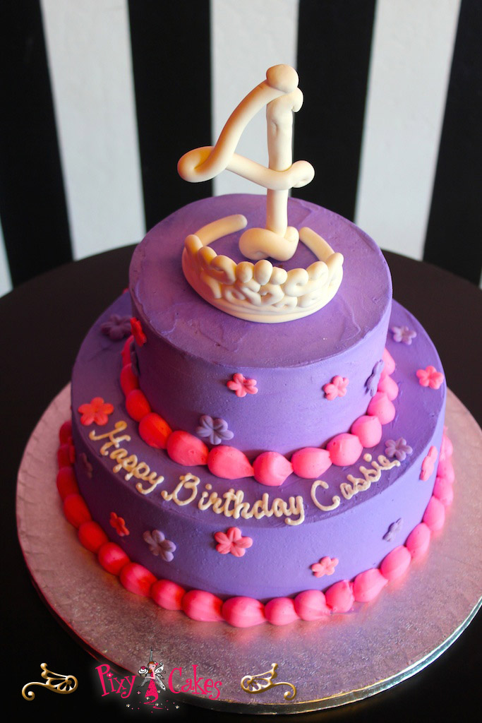 Girls Pink and Purple Birthday Cake