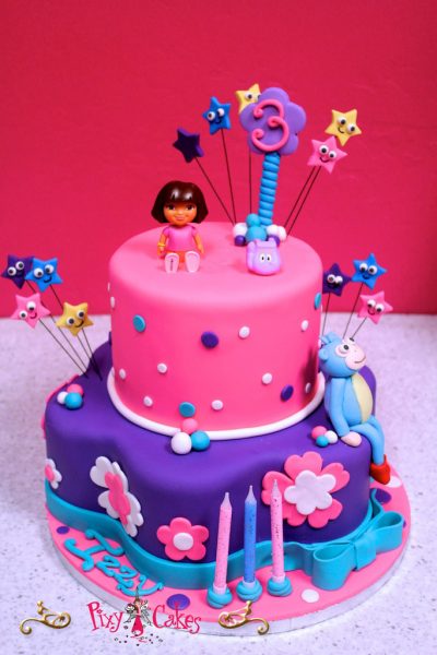 Girls Pink and Purple Birthday Cake