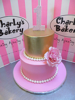 Gold and Pink 1st Birthday Cake