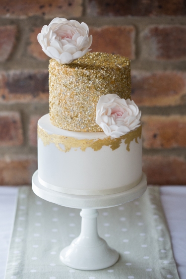 Gold and White 2 Tier Birthday Cake