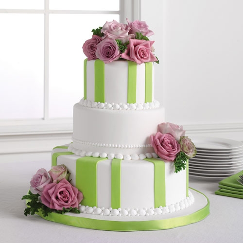 Green and White Fondant Wedding Cake