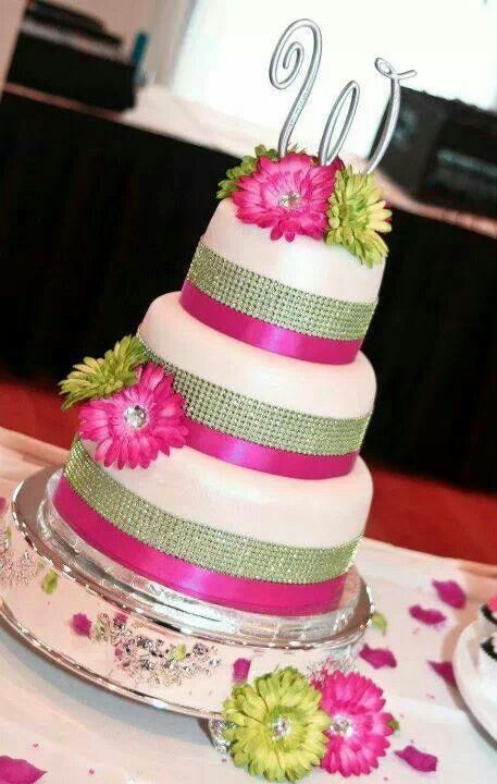 Hot Pink and Lime Green Wedding Cake