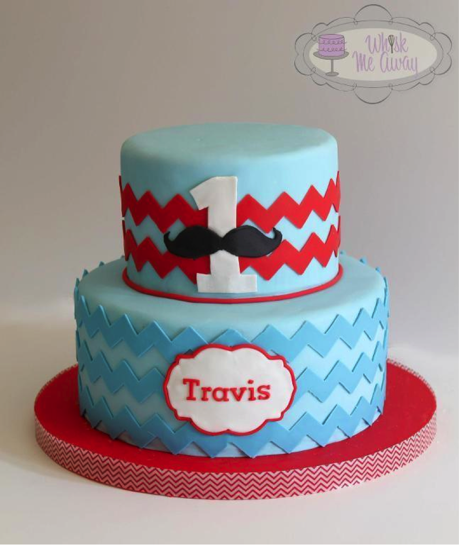 Mustache and Chevron 1st Birthday Cake