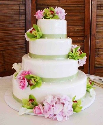 Pink and Green Wedding Cake