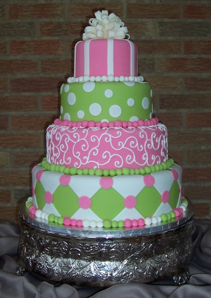 Pink and Green Wedding Cake