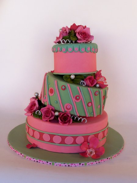 Pink and Green Wedding Cake