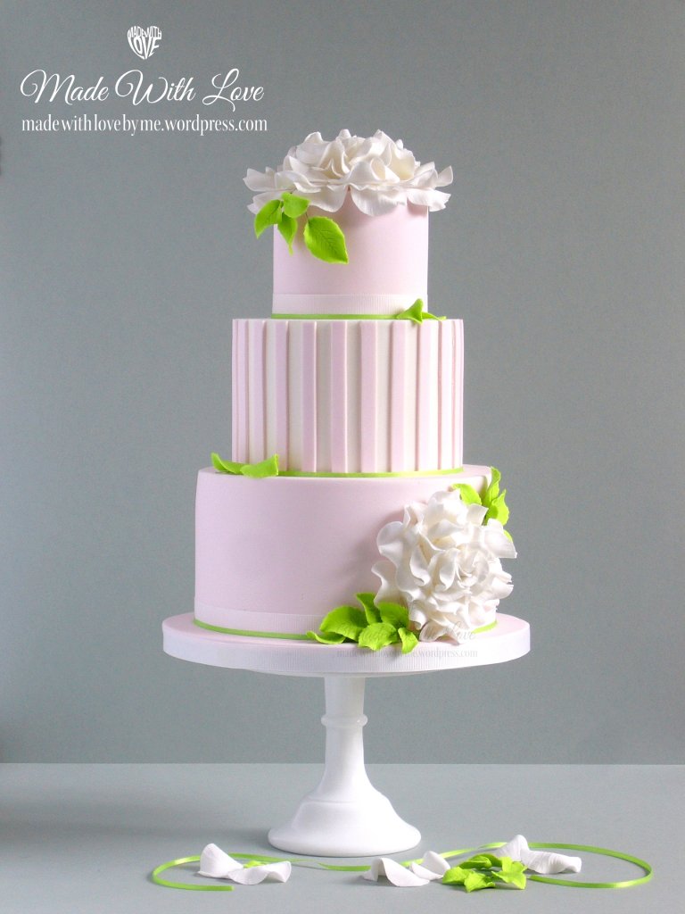 Pink and White Wedding Cake with Roses