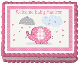 Pink Elephant Baby Shower Sheet Cake