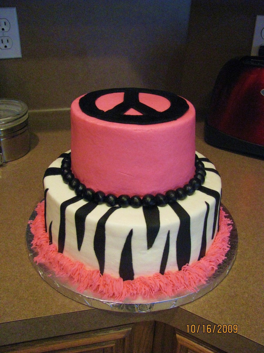 Pink Peace Sign Birthday Cake