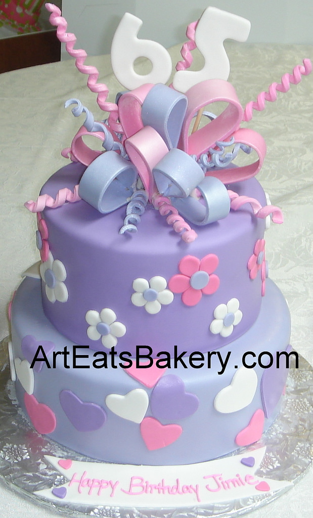 Purple and White Two Tier Birthday Cake