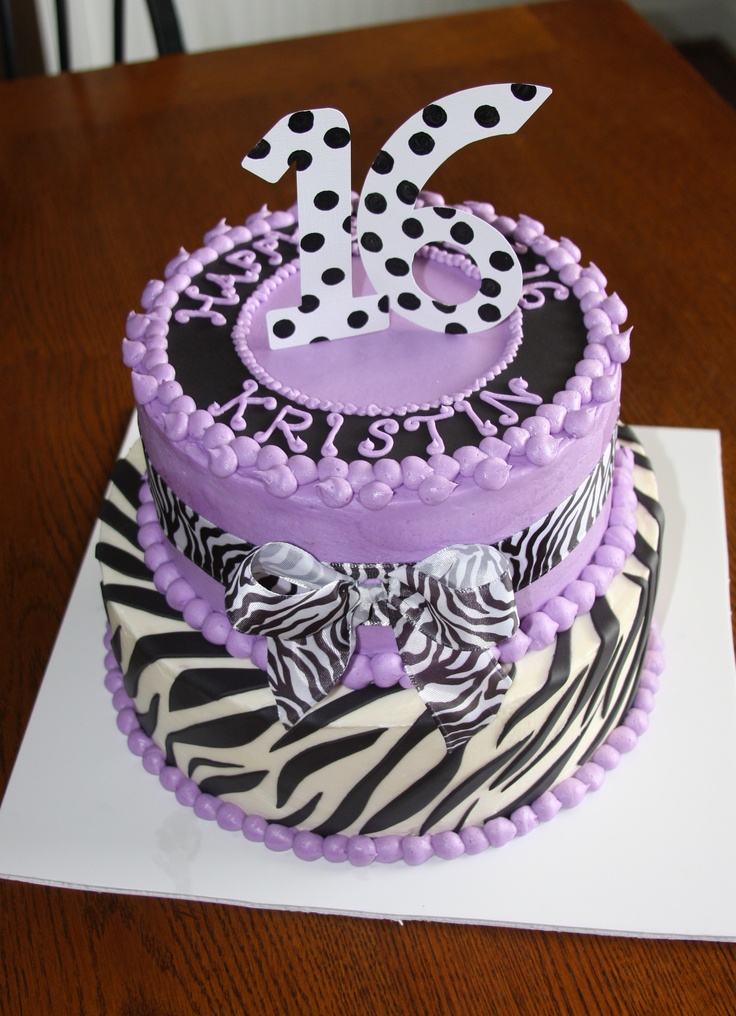 9 White Purple Sweet 16 Cakes Ideas Photo Purple And Black Zebra