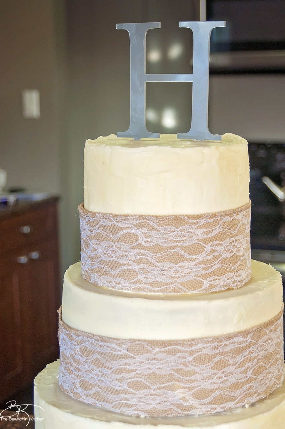 Wedding Cake with Burlap and Lace