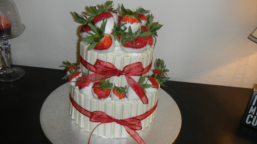 White Cake with Chocolate Covered Strawberries