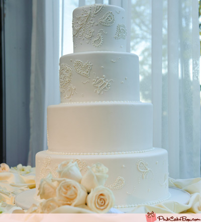 White Paisley Wedding Cake