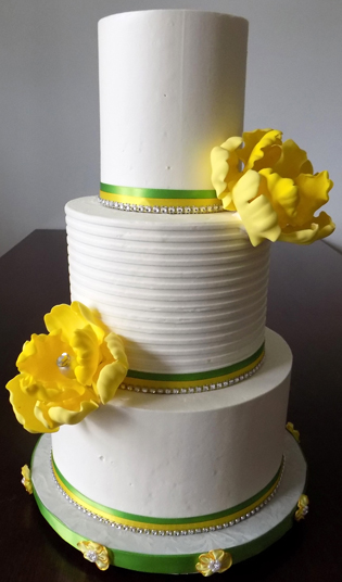 3 Tier Wedding Cake Green and Yellow