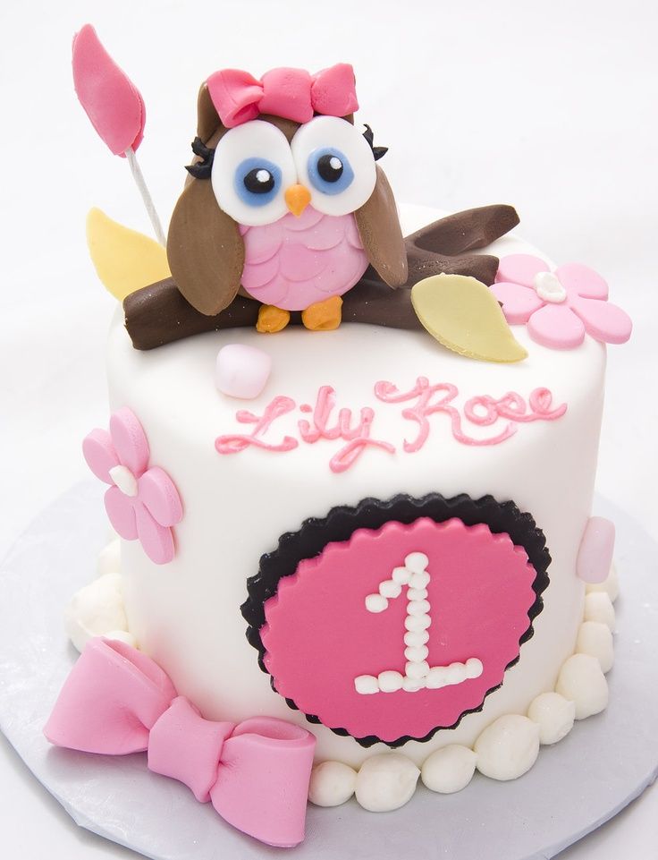 Baby Girl Owl Birthday Cake