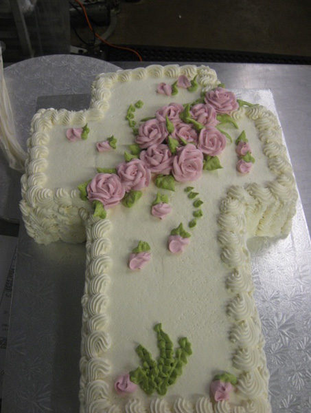 Baptism Cross Cake with Flowers