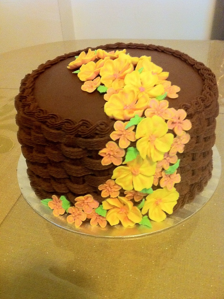 Basketweave Cake with Flowers