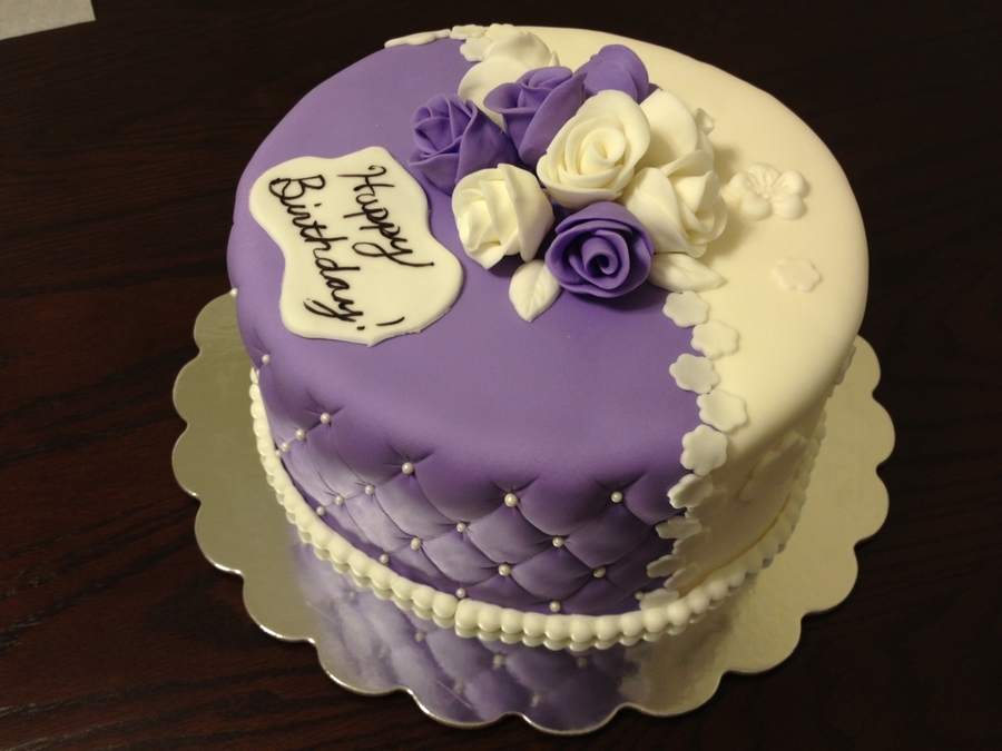 Birthday Cake with Purple Roses