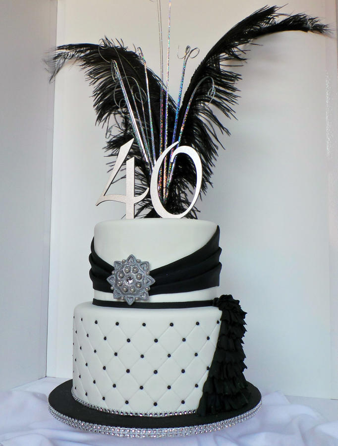 Black and White 40th Birthday Cake