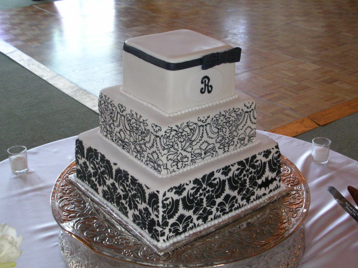 Black and White Damask Wedding Cake