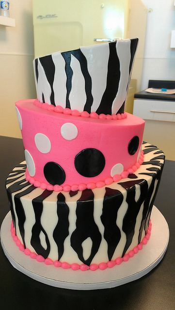 Black White and Pink Zebra Birthday Cake