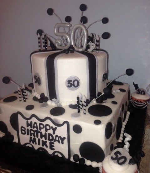 Black White and Silver 50th Birthday Cake