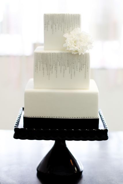 Black White and Silver Square Wedding Cakes