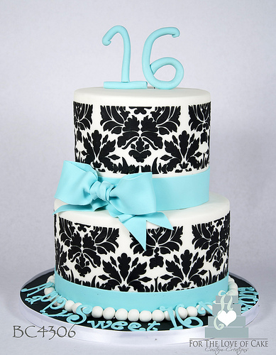 Blue and Black Sweet 16 Birthday Cakes