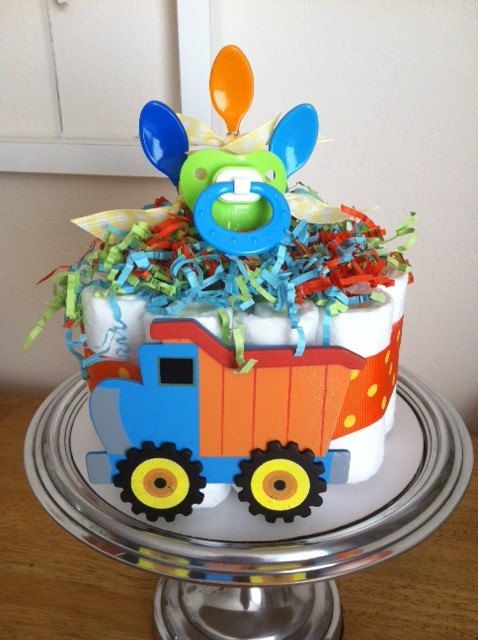 Blue and Orange Baby Shower Diaper Cake