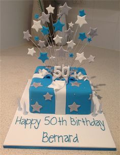 Blue and Silver 50th Birthday Cake