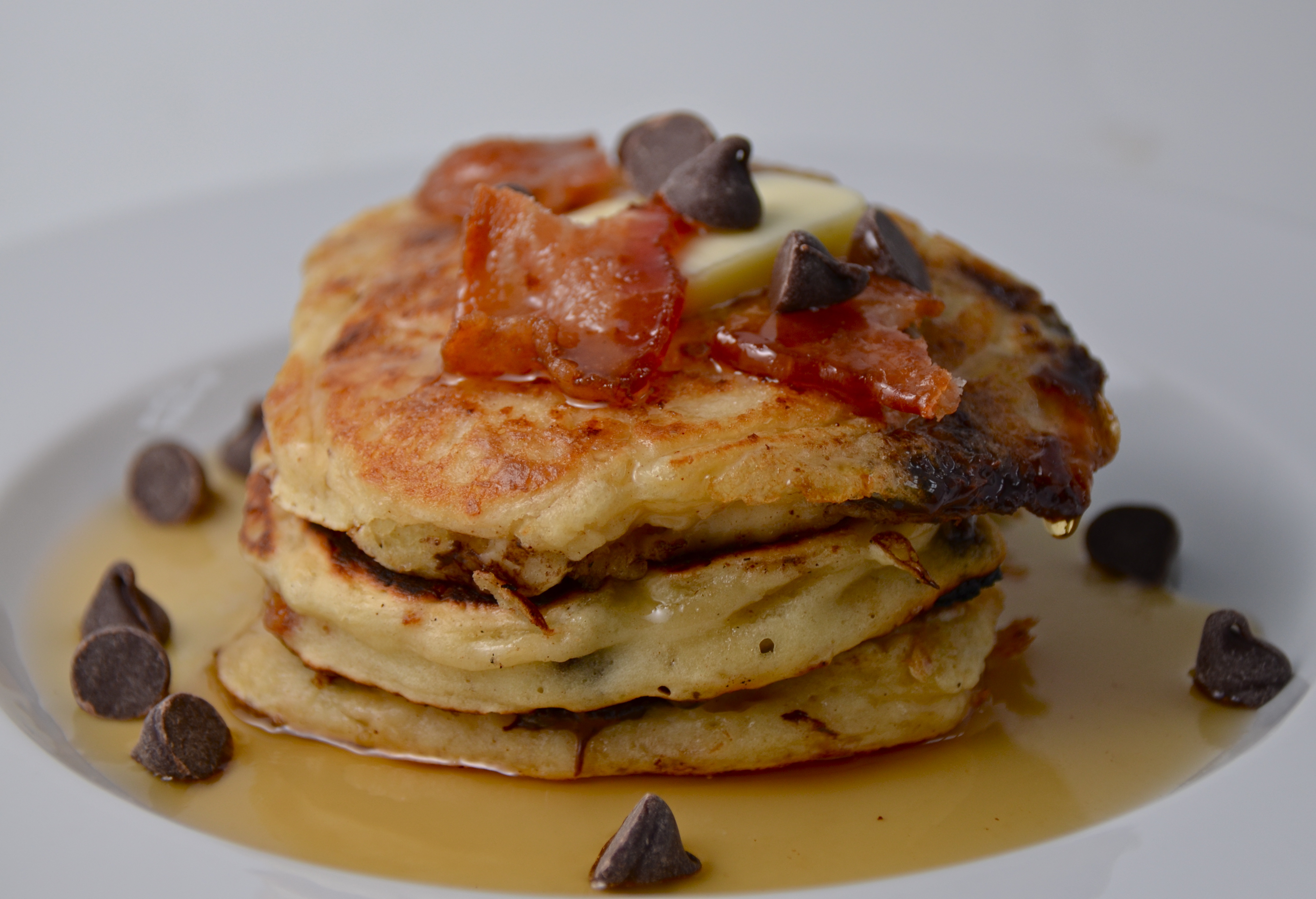 Chocolate Chip Pancakes with Bacon